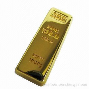 Golden Bar Genuine USB Flash Drive, 64MB to 128GB Memory Capacity
